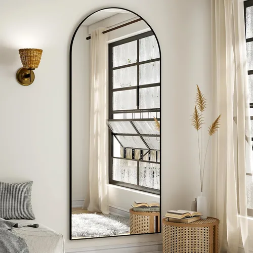 Vista 5 de VooBang - Espejo de cuerpo entero con arco, de 24 x 65 pulgadas, color negro Shatterproof Tempered Glass, Modern Minimalist Chic Room Decor