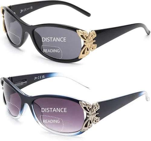 Vista 11 de JM Paquete de 2 lentes de sol de lectura bifocales para mujer, a la moda, para lectura al aire libre, protección UV400 Negro