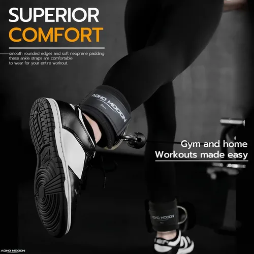 Vista 5 de AOHO MOOON Comfortable Adjustable Ankle Straps for Cable Machines Women, Gym Workout Leg Strap, Ankle Cuffs for Glute Workouts, Foot Straps for