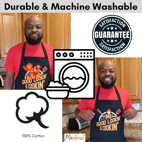 Vista 3 de Mr Good Lookin - Delantal de cocina, delantal de cocina para hombres, regalo ideal de Navidad o día del padre, juego de regalo o delantal solo