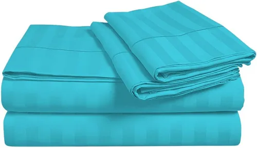 Vista 13 de Juego de sábanas y fundas de almohada de 6 piezas, 100% algodón, juego de sábanas de rayas de agua individual incluye 4 fundas de almohada, 1 sábana