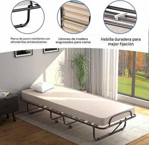 Vista 4 de Giantex Cama plegable con colchón para adultos, camas de invitados plegables con colchón de espuma viscoelástica y marco de metal, fabricada