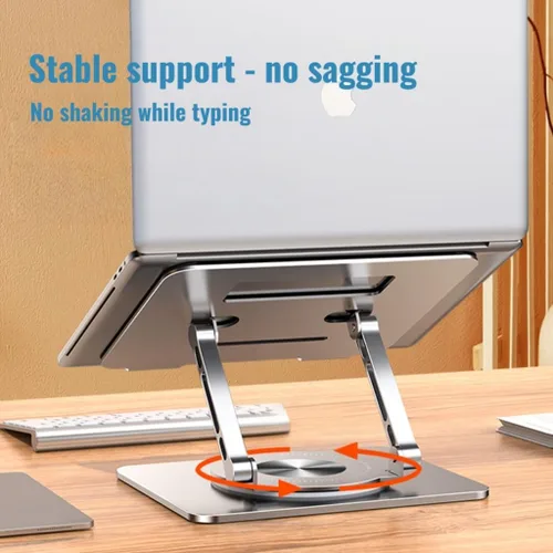 Vista 7 de Soporte para computadora portátil para escritorio, altura y ángulo ajustables, elevador portátil de aluminio para laptop y soporte para monitor
