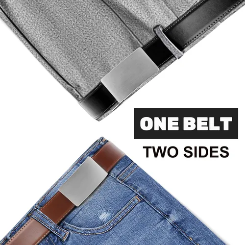Vista 3 de Cinturones de vestir de cuero para hombre con hebilla reversible Cinturón de jeans casual