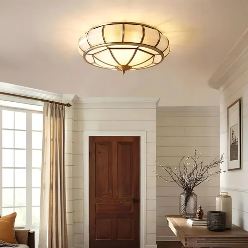 Vista 14 de LIGHTLAND Lámpara de Techo de Montaje al Ras de 13.8 Pulgadas, Lámpara de Techo de Latón de 3 Luces con Pantalla de Vidrio, Accesorios de Luz