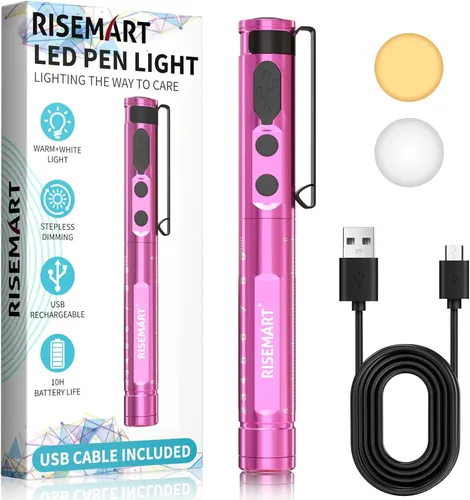 Vista 8 de RISEMART Luz de bolígrafo para enfermera, luz LED médica recargable, blanco cálido/frío y atenuación continua, luz médica portátil para enfermera