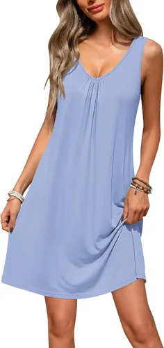Vista 12 de Ekouaer Camisones para mujer, de viscosa de bambú, sin mangas, para dormir, con cuello en V, ropa de dormir