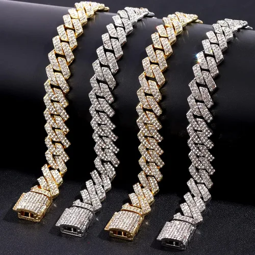 Vista 6 de Miami - Cadena de eslabones cubanos para hombre, 0.555 pulgadas (0.551 in) de diamante, cadena de eslabones cubanos, collar, pulsera, joyería de hip