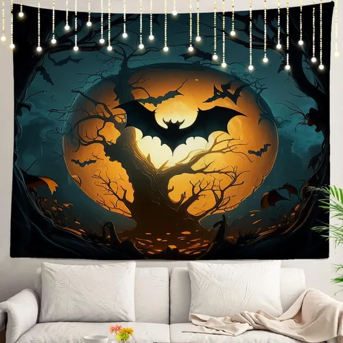 Vista 38 de Shrahala Tapiz de pared de hojas de arce otoñal, hojas rojas llameantes, fondo negro, tapiz grande para colgar en la pared, tapiz decorativo