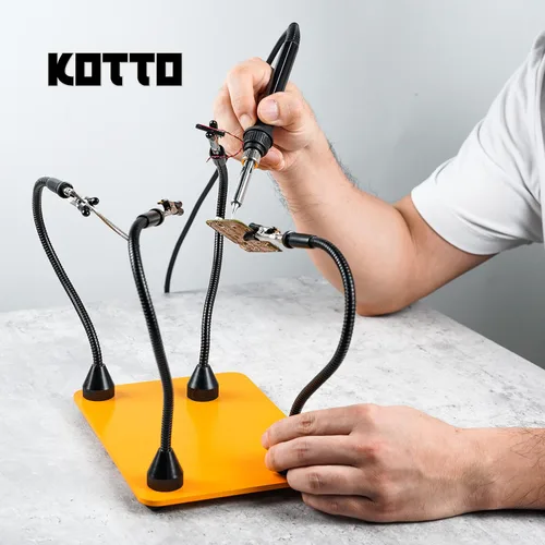 Vista 8 de Fstop Labs Herramienta de soldadura de tercera mano, soporte para PCB, cuatro brazos metálicos flexibles con base magnética, manos que ayudan a