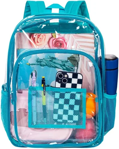 Vista 11 de AGSDON Mochila transparente, resistente bolsa transparente para libros, mochilas de PVC transparente para mujeres y hombres 17 negro transparente