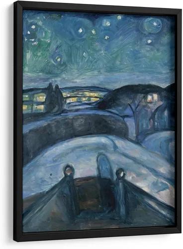 Vista 9 de Canvas Lab Starry Night II by Edvard Munch 11 x 15 in Fine Art Framed Print, Frame Color: Black, With Mat