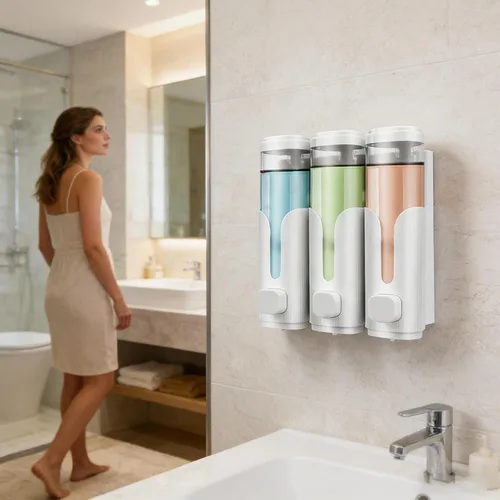 Vista 3 de Shampoo and Conditioner Dispenser, 3 Bottle Refillable Soap Dispenser White