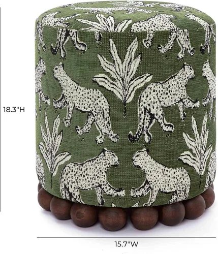 Vista 3 de Tov Furniture Dex otomana jacquard de leopardo verde oliva