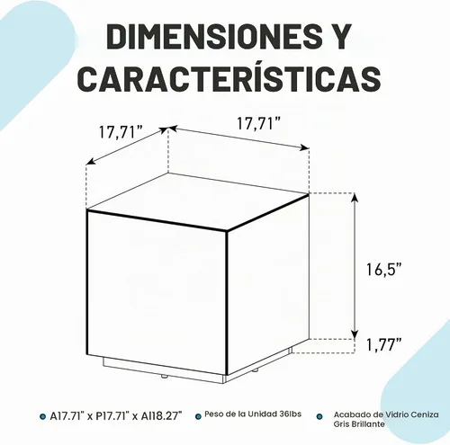 Vista 2 de SONOROUS Mesa auxiliar premium de vidrio templado - Mesita de noche de lujo y mesita de cabecera para dormitorio o sala de estar - Mesa auxiliar