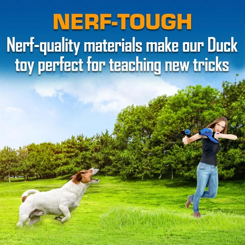 Vista 4 de Nerf Dog gran pato de nylon de lanzamiento con diseño interactivo, azul (3473), para todas las tallas de raza
