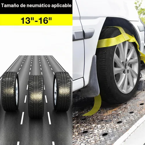 Vista 2 de Correas de cesta de remolque con gancho plano para neumáticos de coche de 14 pulgadas, 15 pulgadas, 16 pulgadas