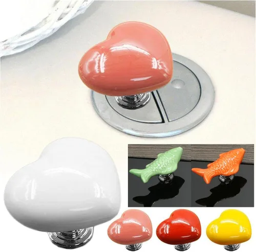 Vista 3 de Love Heart - Botón de inodoro con forma de corazón, botón de repuesto para inodoro, sin necesidad de perforar agujeros, pomos de cajón, decoración