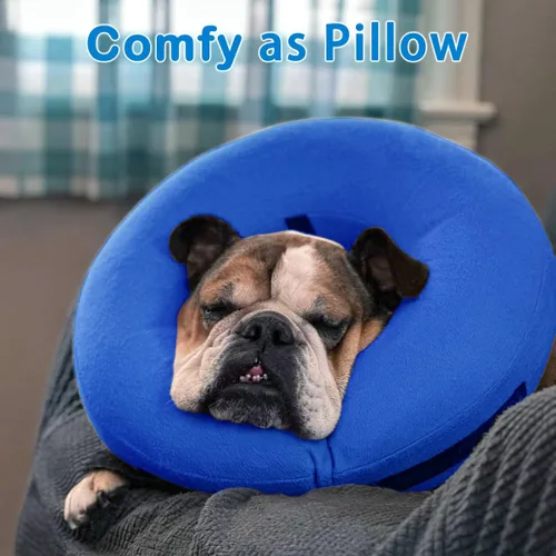Vista 5 de Collar inflable de cono para perro, collar de recuperación de protección contra explosiones de cono de perro, azul (tamaño L)