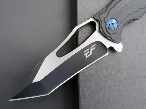 Vista 5 de Eafengrow EF915 Cuchillo plegable D2 hoja de acero con revestimiento de óxido negro; mango G10 con rodamiento de bolas, cuchillo abierto seguro