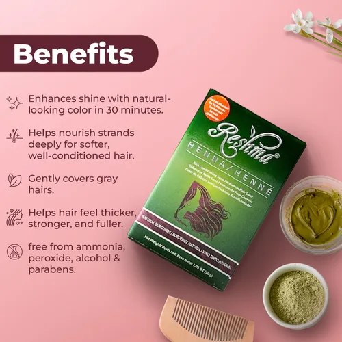 Vista 5 de Reshma Beauty Tinte de cabello con henna en 30 minutos infundido con henna orgánica Lawsonia Inermis 100% cobertura de canas para cabello suave