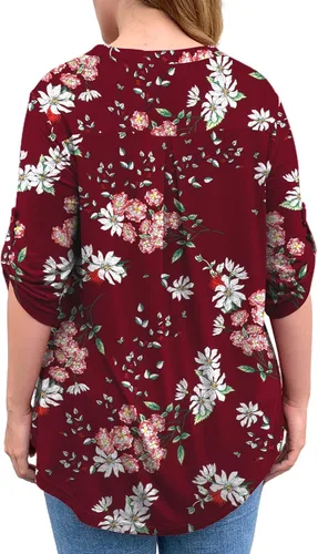 Vista 6 de a.Jesdani - Blusas de manga 34 que se enrollan, con cuello en V, diseño tipo túnica, talla extragrande para mujer