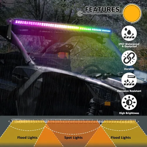 Vista 4 de WeiSen - Kit de barra de luz LED RGBW de 50 pulgadas y 288 W, compatible con Can Am Maverick X3 Max 2017-2025 Kit de arnés de cableado, soporte
