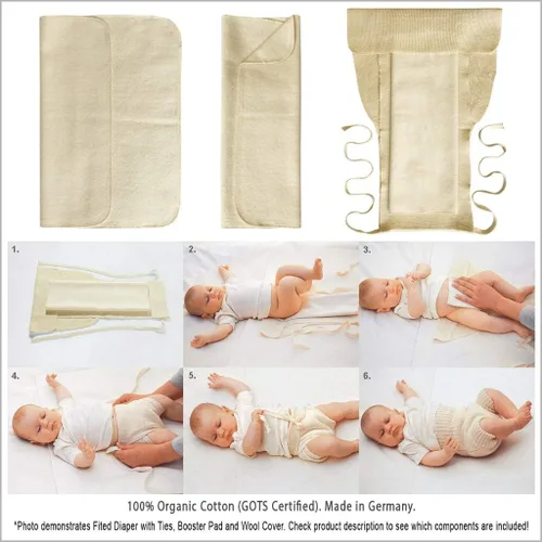Vista 2 de Pañales orgánicos lavables – Pañal de tela de algodón ajustado para bebés y niños pequeños (paquete de 10)