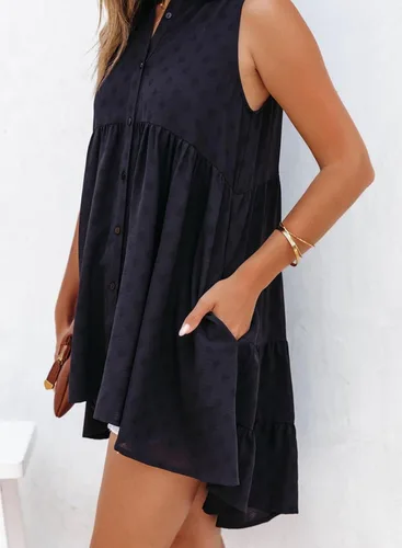 Vista 3 de Dokotoo Blusa sin mangas con botones y cuello en V para mujer, plisada, informal, holgada