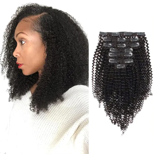 Vista 13 de ABH AMAZINGBEAUTY HAIR Kinkys - Extensiones de cabello rizado con clip, 3C y 4A, doble trama, cabello humano Remy real rizado para afroamericanos