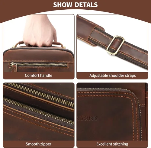 Vista 5 de JackChris Bolso bandolera de cuero para hombre bolso cruzado para el trabajo negocios