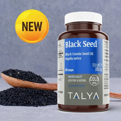 Vista 3 de TALYA Softgel de aceite de semilla negra con alta timoquinona, apoyo inmunológico, salud digestiva, función cerebral, movilidad articular, prensado