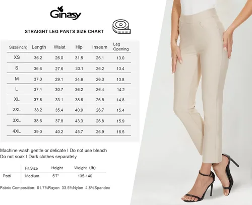 Vista 5 de Ginasy Pantalones de vestir negros para mujer, de negocios, casuales, de cintura alta, elásticos, para el trabajo, pierna recta, pantalones