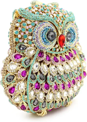 Vista 4 de UMREN Lindo bolso de mano de búho para mujer, bolso de noche de cristal, bolso de lujo con diamantes de imitación para boda y fiesta