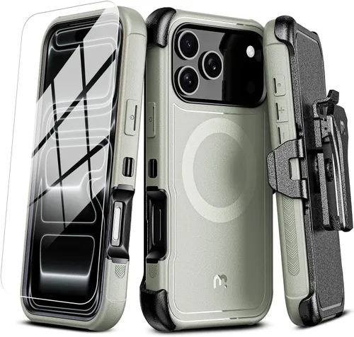 Vista 10 de M MYBAT PRO Funda para iPhone 17 Pro con funda de clip para cinturón, [compatible con Magsafe] con protector de pantalla, anticaídas, a prueba