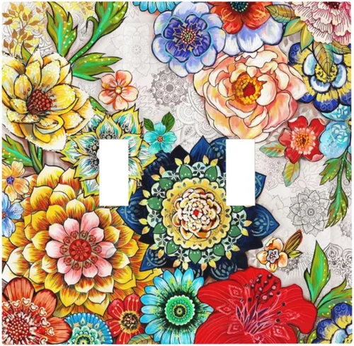 Vista 90 de Placa de Pared en Blanco de 1-Gang Sin Dispositivo Beige Lindo Vintage Boho de los 70s Hongo Fungus Planta Floral Botánica Libélula Interruptor