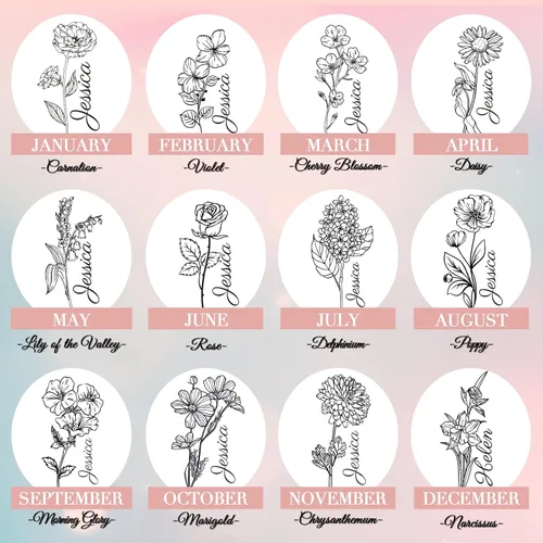 Vista 6 de Vaso personalizado de 40 onzas con asa y tapa con pajilla, botella de agua de acero inoxidable personalizada con nombres y flores de nacimiento