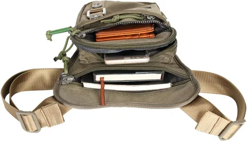 Vista 5 de Bolsa Cangurera Larswon con Ajuste en Muslo y Cintura, Riñonera Táctica, Bolsa para Motocicleta Impermeable A- Verde Ejército