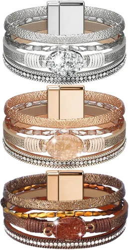 Vista 9 de Inbagi 3 piezas pulsera de turquesa para mujer pulsera de cuero joyería occidental para mujer brazalete plateado tipo pulsera