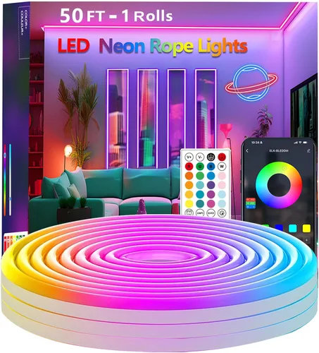 Vista 10 de Cuerda de luces de neón de 20 pies, cuerda de luces LED flexible con aplicación/control remoto, múltiples modos de luces de cuerda, IP65 impermeable
