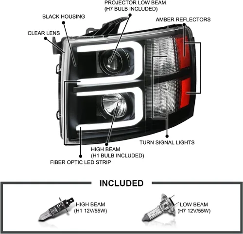 Vista 3 de SPEC-D TUNING Faros delanteros de proyector de tubo LED negro compatibles con Chevy Silverado 1500 2007-2013, Chevy Silverado 2500HD / 3500HD