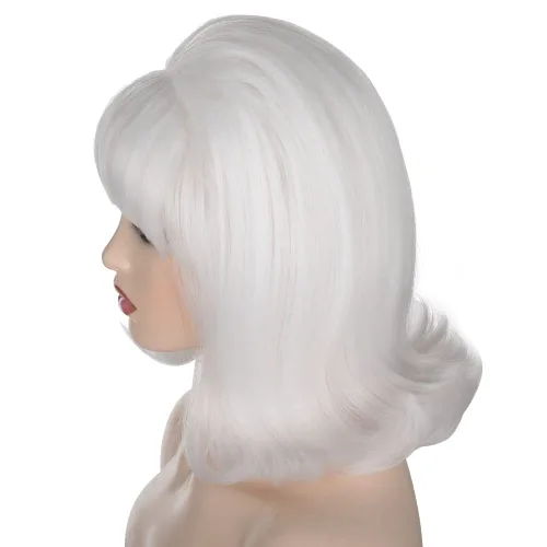 Vista 5 de QACCF Pelucas Pinup de los años 70, estilo colmena estilo vintage, disfraz de Halloween para mujer, peluca con explosión (blanco)
