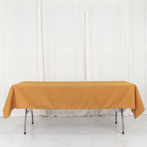 Vista 6 de TABLECLOTHSFACTORY - Mantel rectangular de poliéster para banquete de boda, fiesta, restaurante, 54 x 96 pulgadas, color dorado
