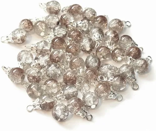 Vista 2 de 30pcs Handcrafted Crackle Glass Beads Drops w/Silver Wire & Bead Cap ~Jewelry Making~ (Army Green)
