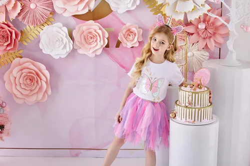 Vista 7 de DXTON Falda de tul con flores arcoíris para niñas, tutú para niñas
