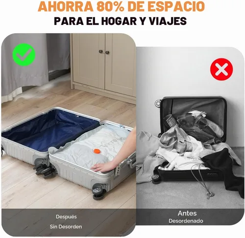 Vista 8 de ETENWOLF Paquete de 10 bolsas de almacenamiento al vacío reutilizables para viajes con bomba de aire recargable, sello de embalaje de compresión al