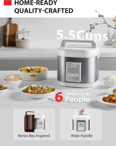 Vista 2 de TOSHIBA Rice Cooker Heritage Bento Box, control digital, capacidad de arroz crudo de 5.5 tazas, 9 funciones con calefacción 3D y mantenimiento