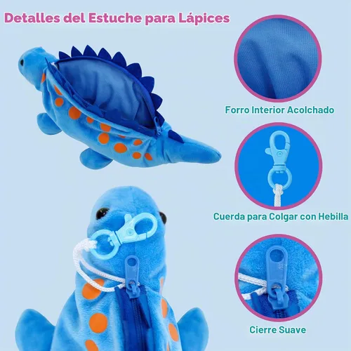 Vista 5 de BB FUN HOUSE Estuche para lápices para niños, bolsa de lápices de peluche 3D con forma de perro y dinosaurio, bolsa suave de almacenamiento
