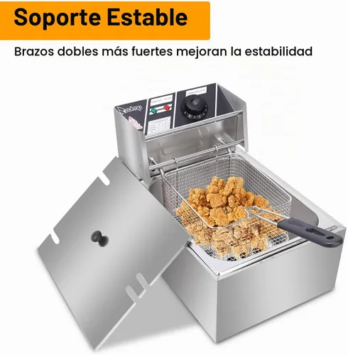 Vista 5 de Winado Freidora eléctrica 10QT, freidora de acero inoxidable con cesta y tapa