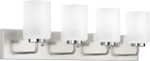 Vista 43 de Progress Lighting Merry Collection - Lámpara de tocador de baño de transición de cristal grabado en níquel cepillado (1 luz)